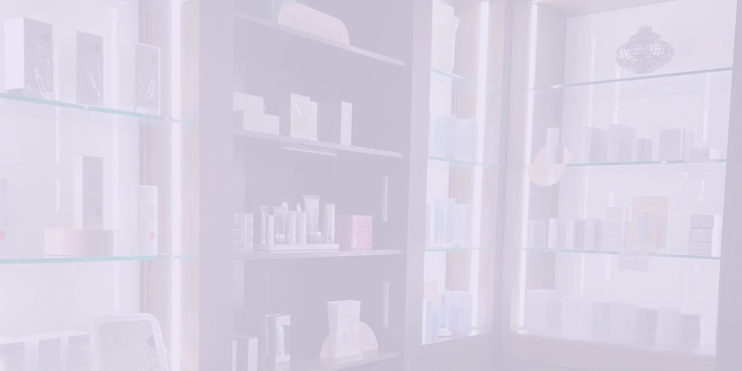 Modern skincare store shelves with boxed beauty and wellness products on display.