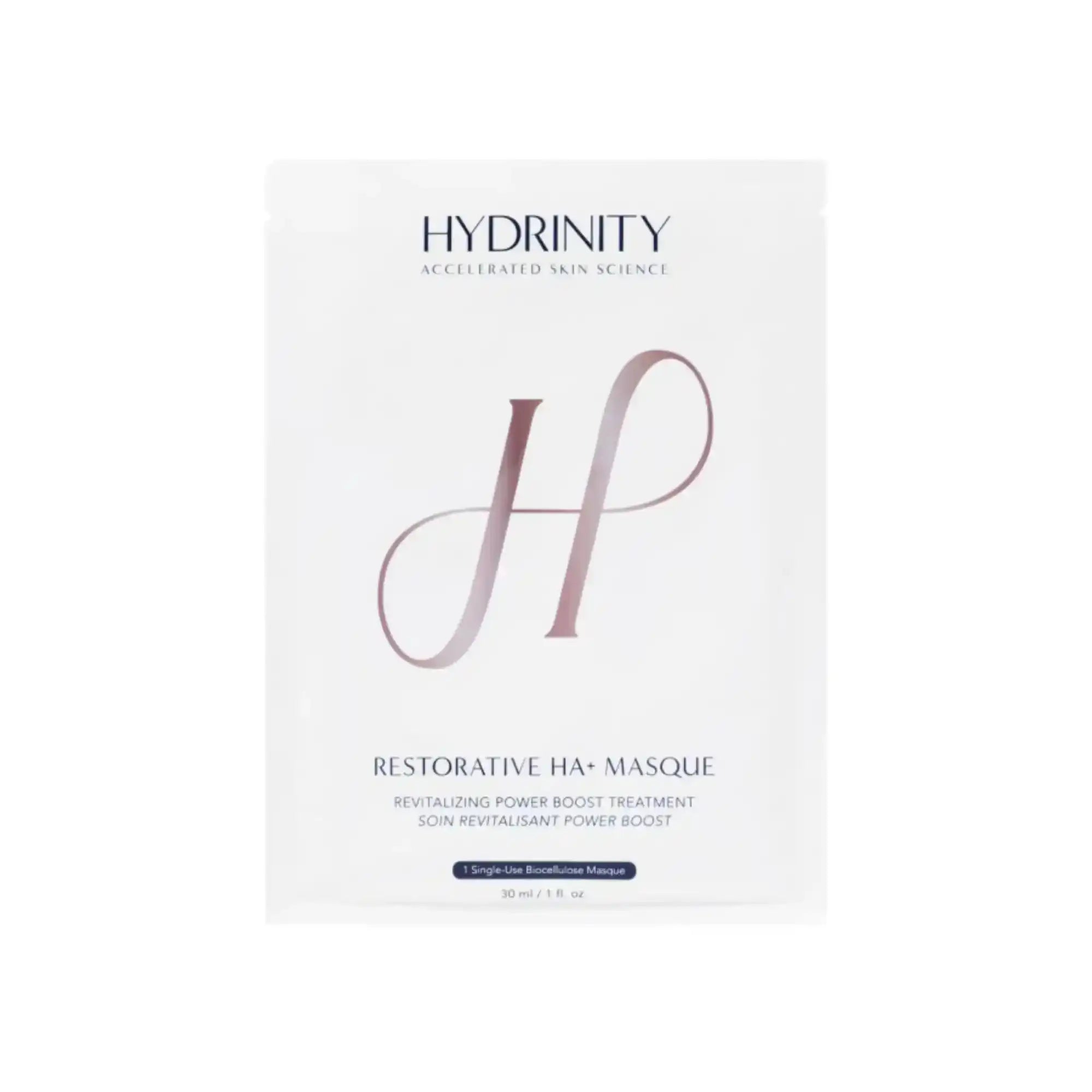 Hydrinity Restorative HA+ Masque single-use sheet mask for hydrating and revitalizing skin
