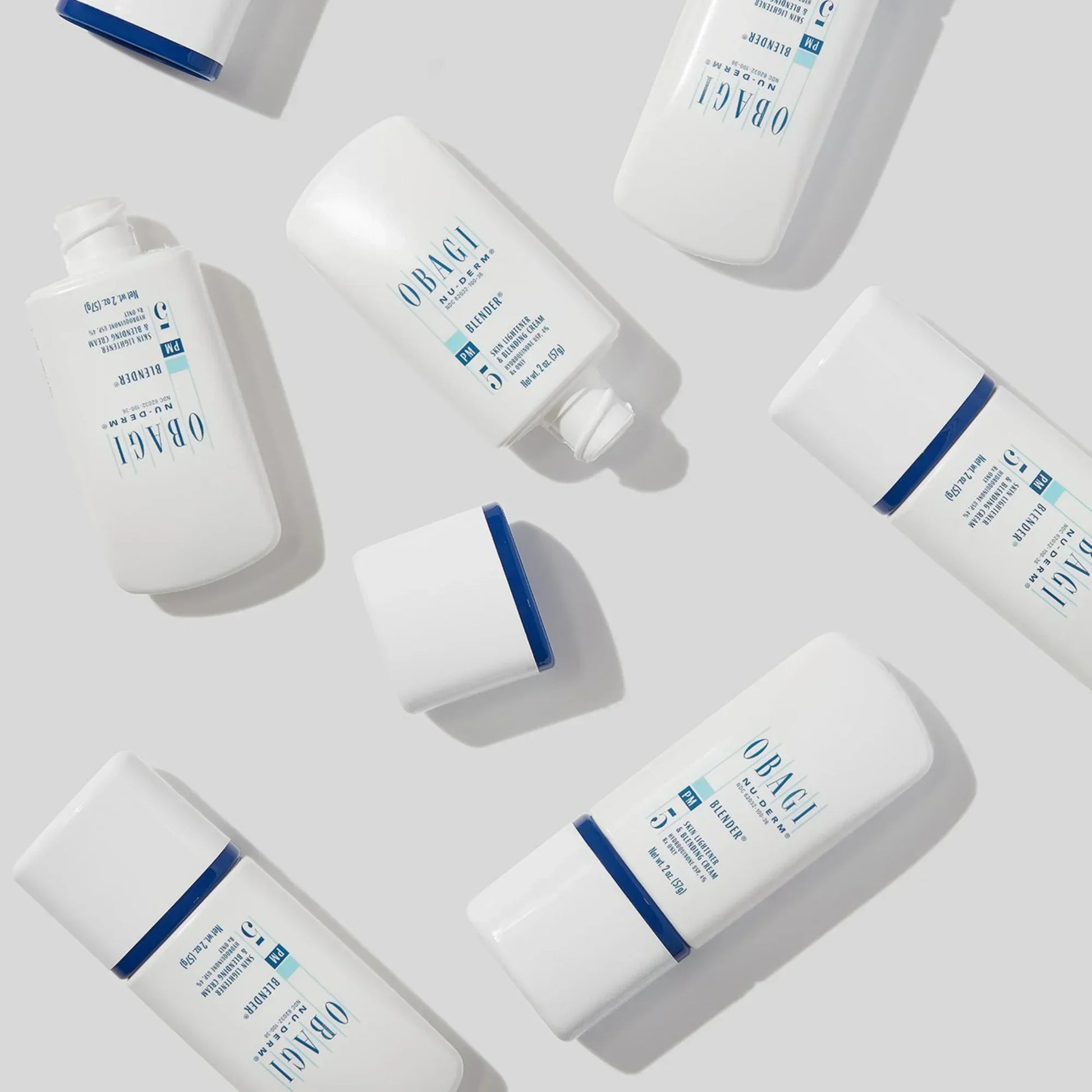 Obagi skin care bottles and tubes arranged on a light background, dermatologist recommended