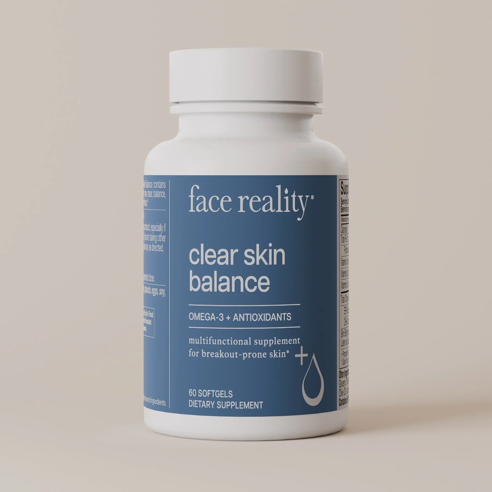 Face Reality Clear Skin Balance Multi-Functional Supplement 60 Softgels with Omega-3 & Antioxidants for Breakout-Prone Skin