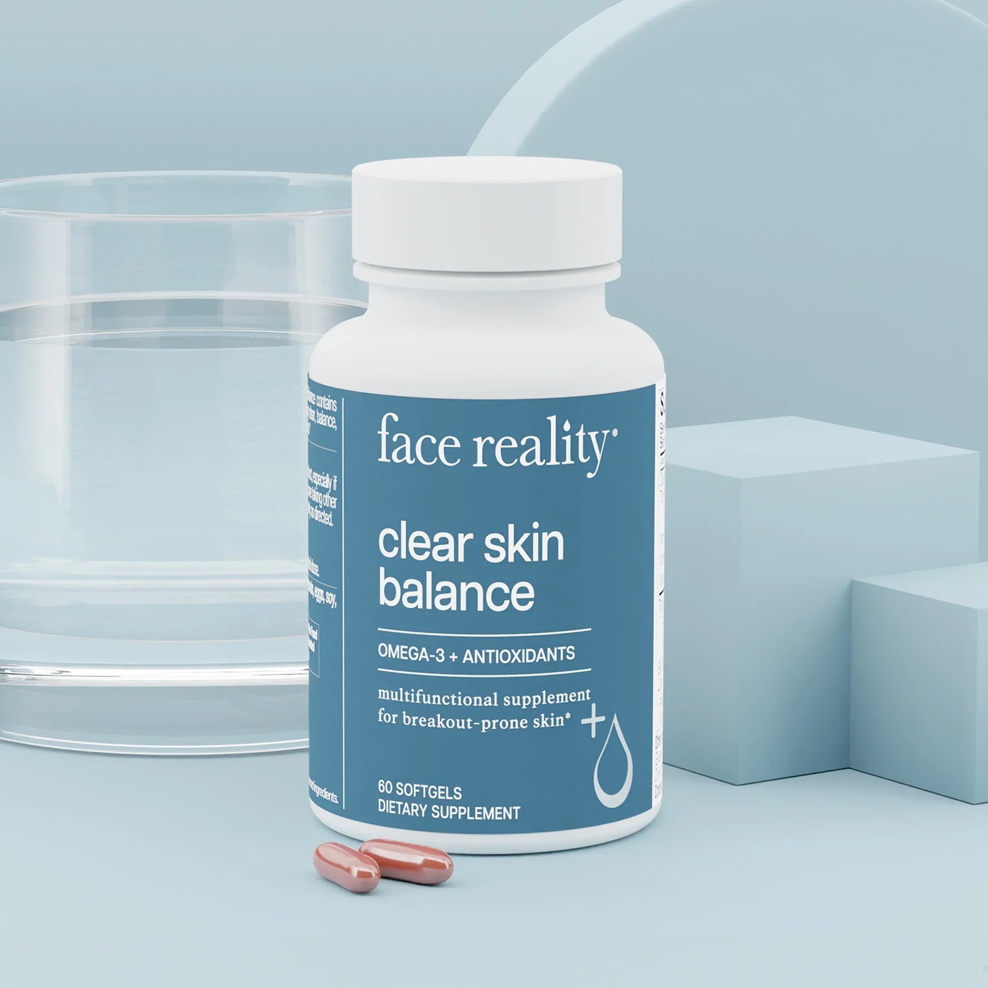 Face Reality Clear Skin Balance Multi-Functional Supplement 60 Softgels with Omega-3 & Antioxidants for Breakout-Prone Skin