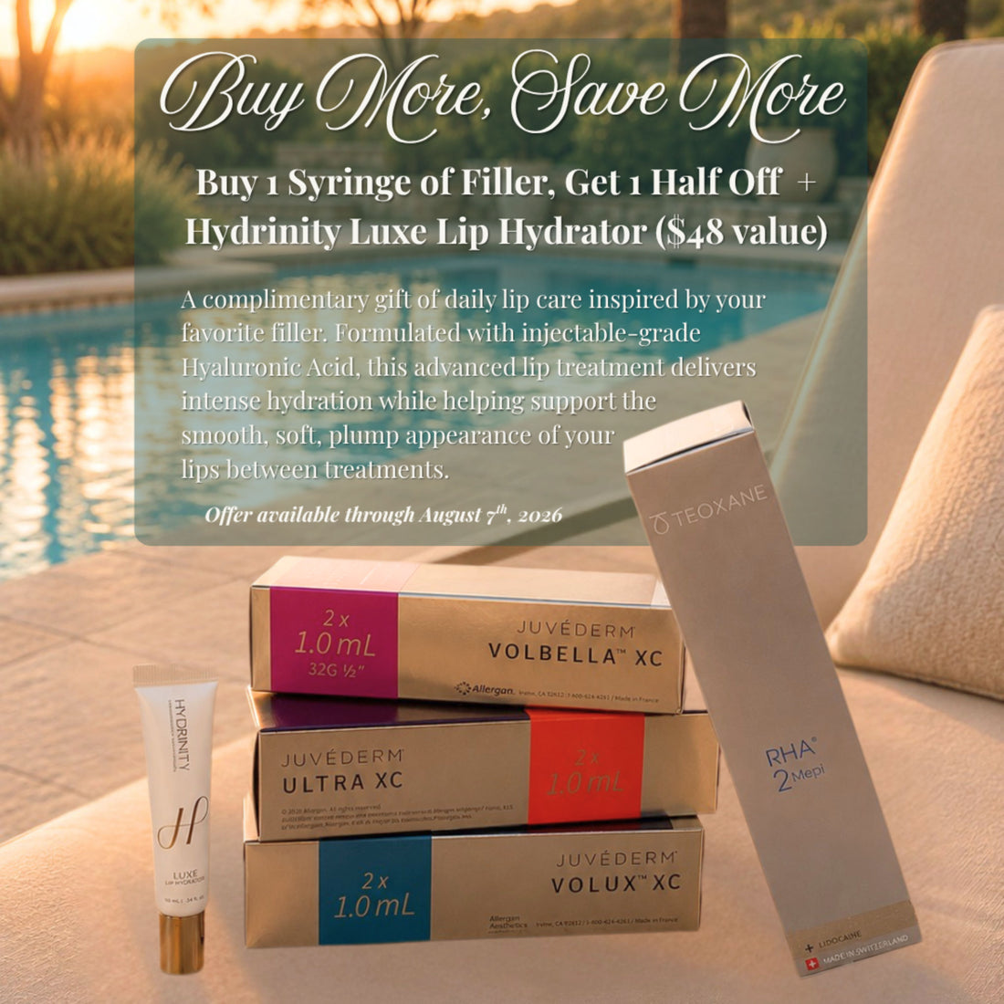 Dermal Fillers: Buy 1  Syringe, Get 1 Half Off + Free Hydrinity Luxe Lip Hydrator