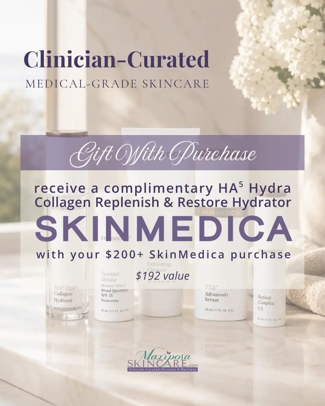 SkinMedica medical-grade skincare products with a gift with purchase offer.