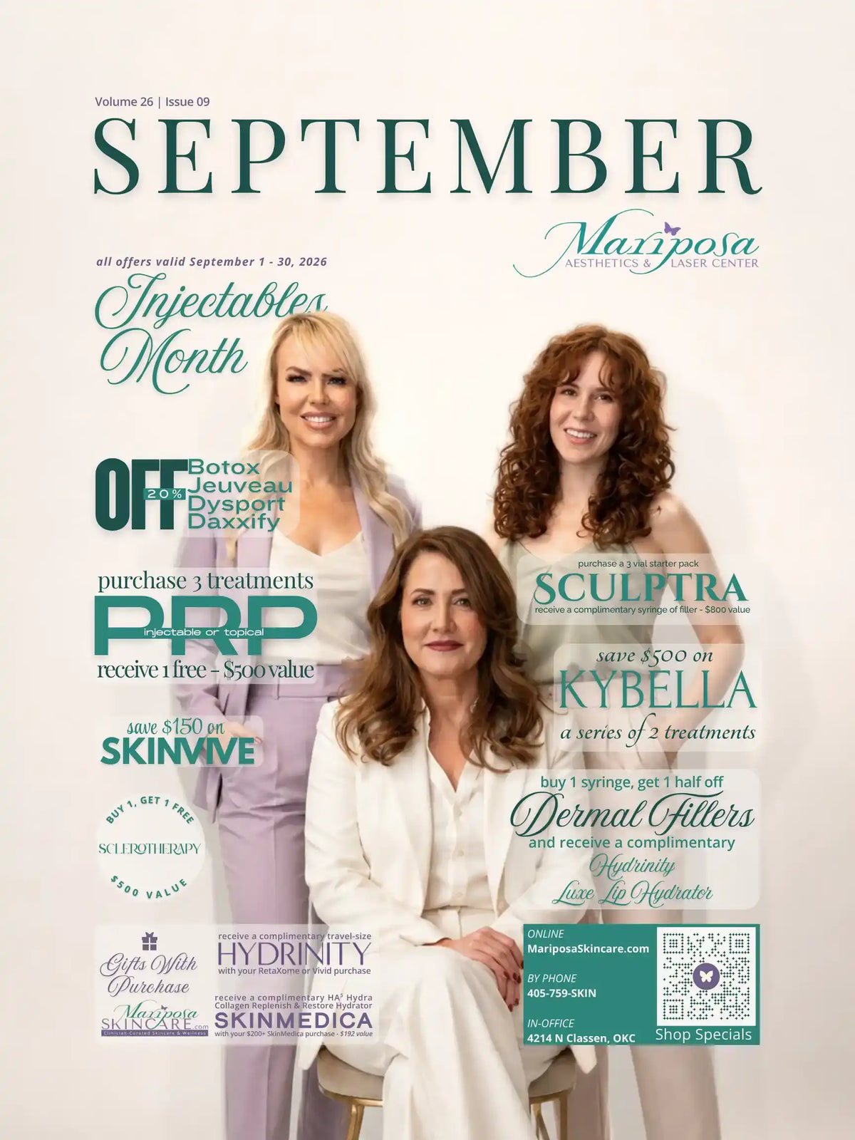 Mariposa Aesthetics and Laser Center September promotion for injectables and skincare treatments.