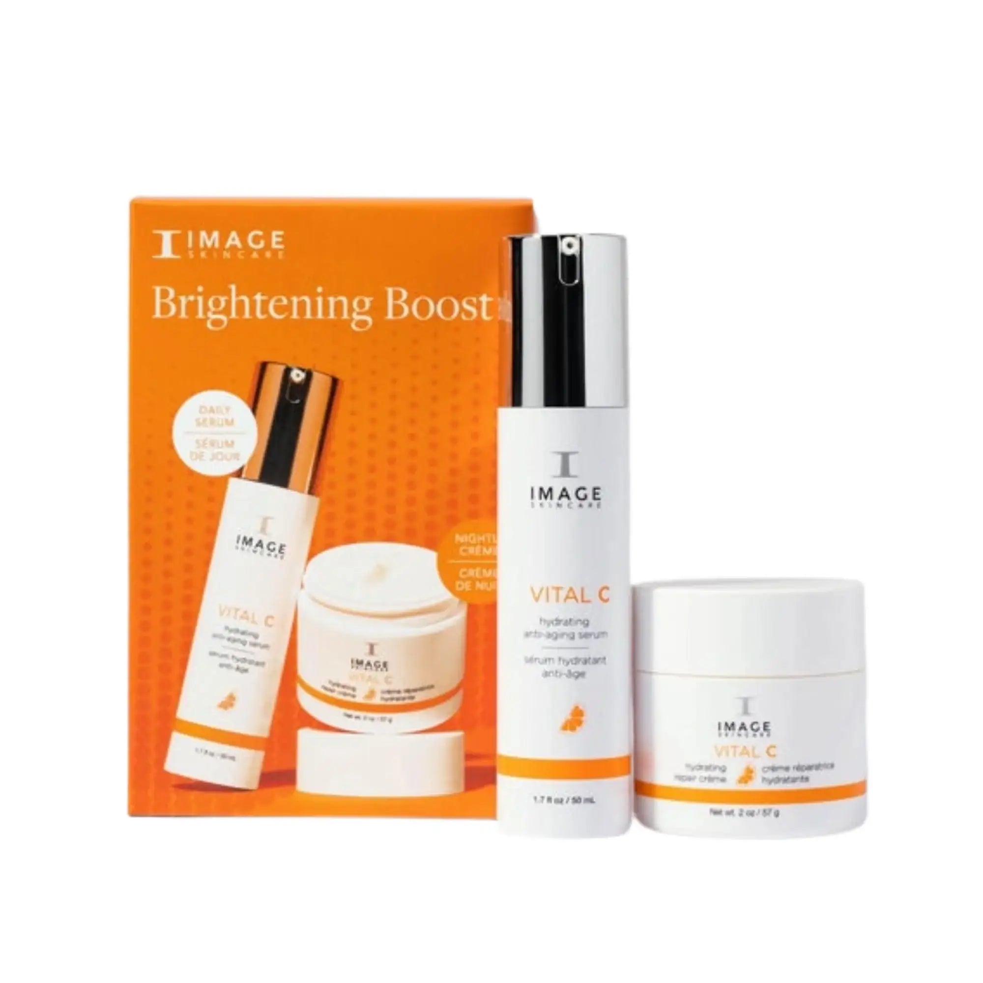 Brightening Boost skincare set with IMAGE Vital C hydrating serum and repair cream