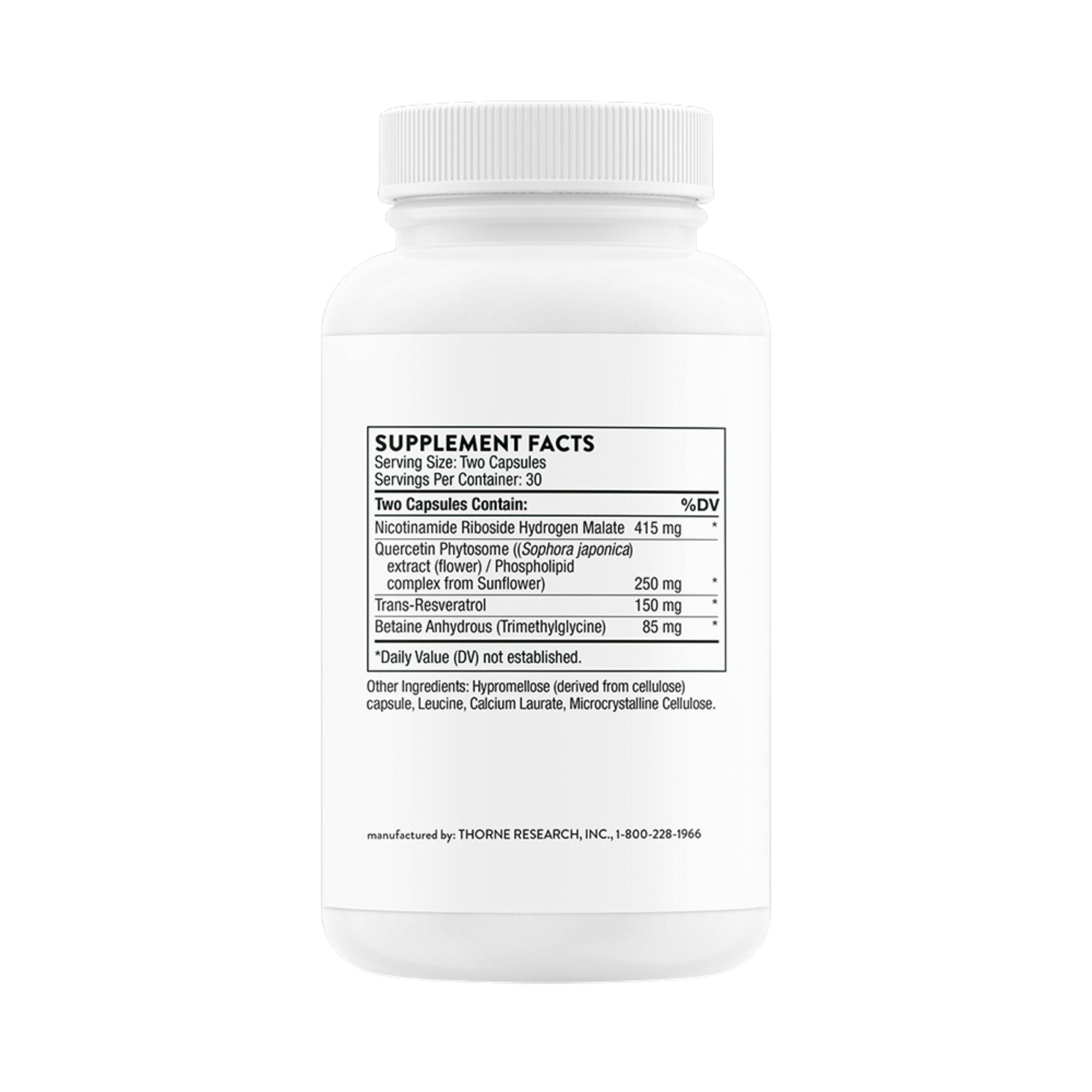 White supplement bottle with detailed ingredient label for skincare wellness