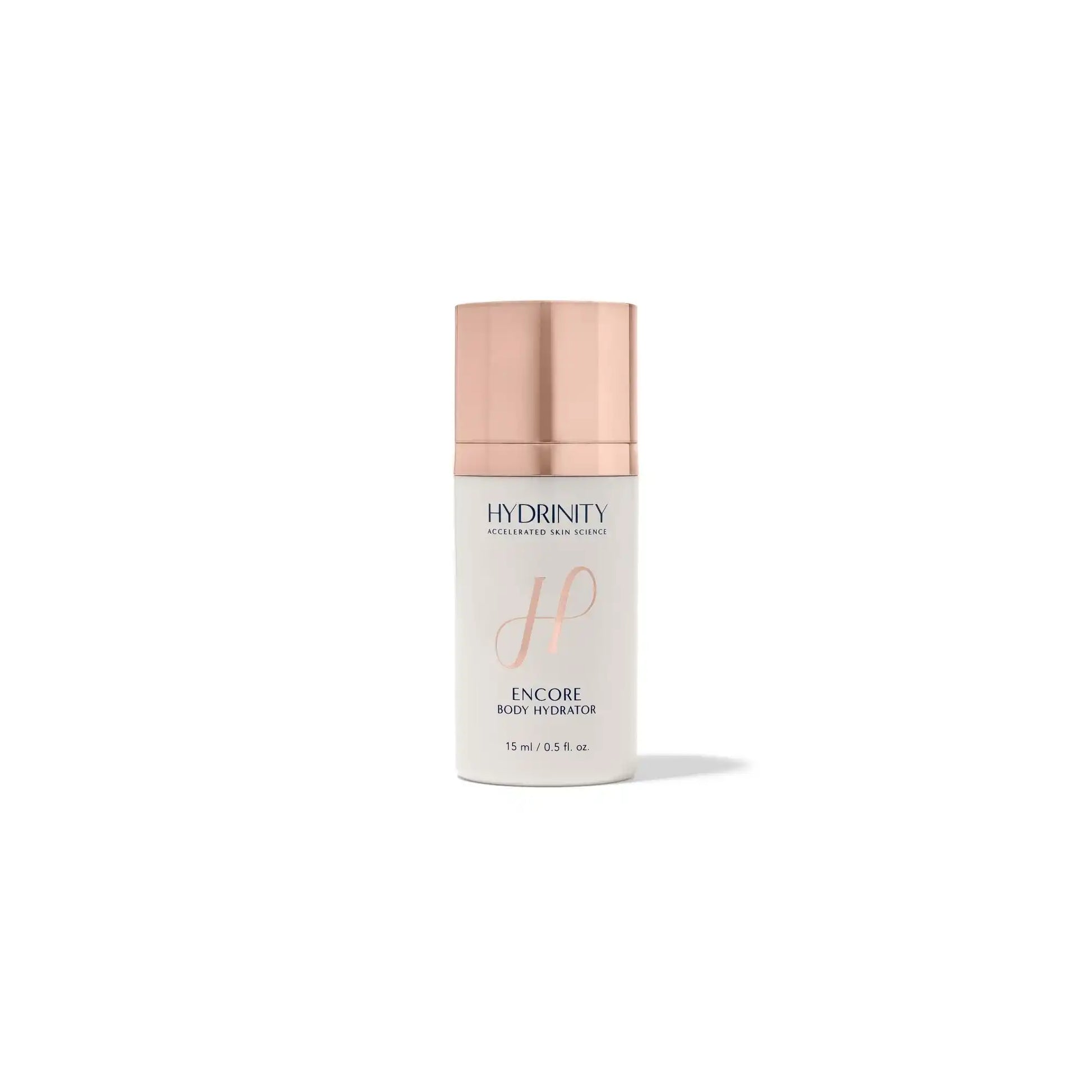 Hydrinity Encore Body Hydrator bottle with rose gold cap on white background