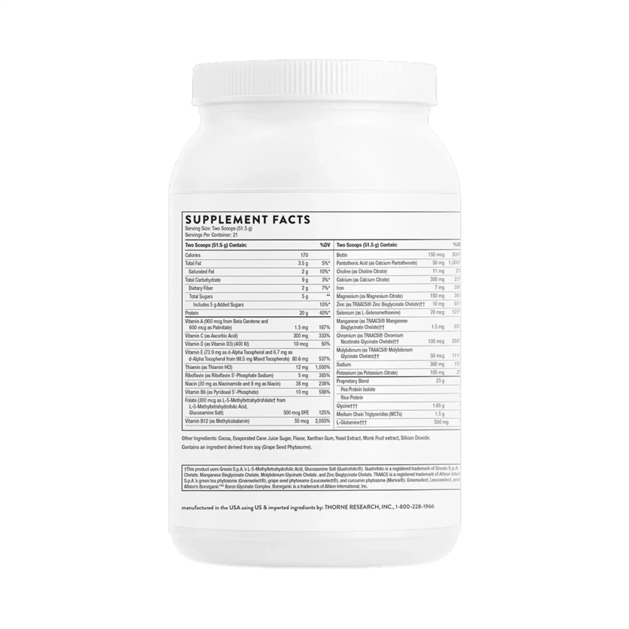 Supplement facts label on a white bottle, detailing vitamins, minerals, and ingredients for wellness.