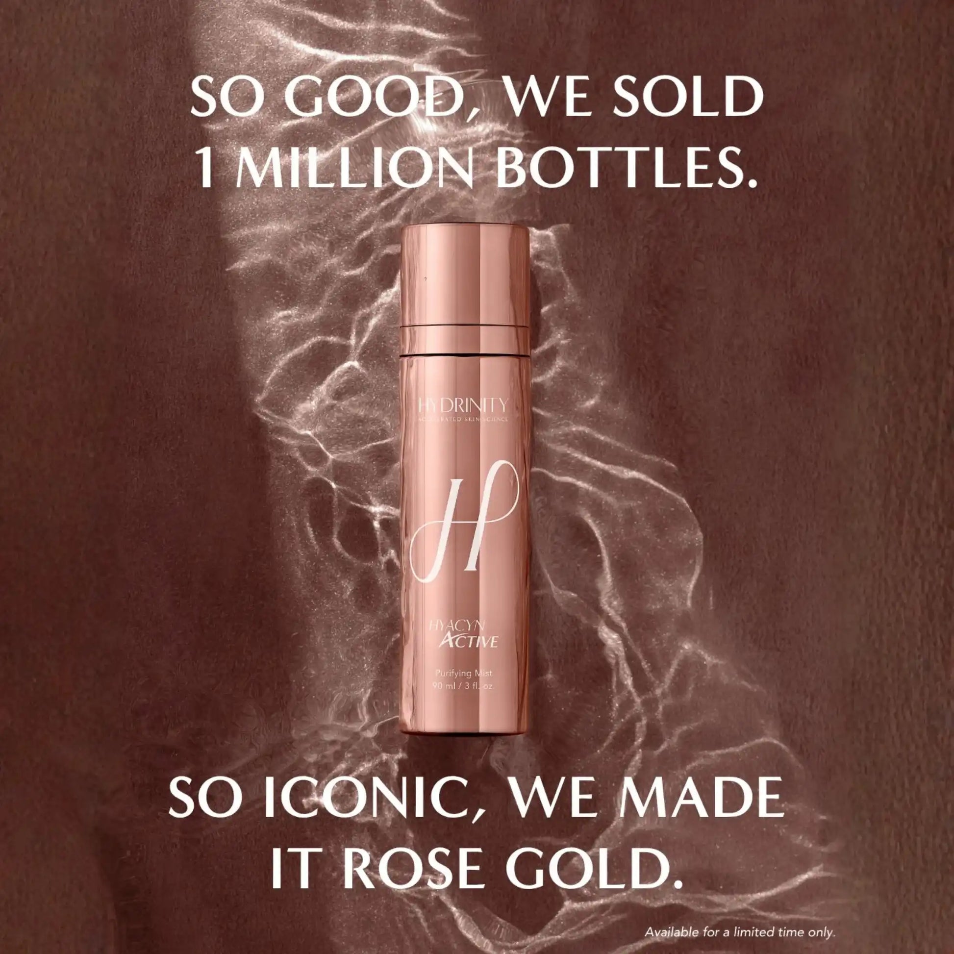 Hydrinity Hyacyn Active Purifying Mist in rose gold bottle, limited edition skincare