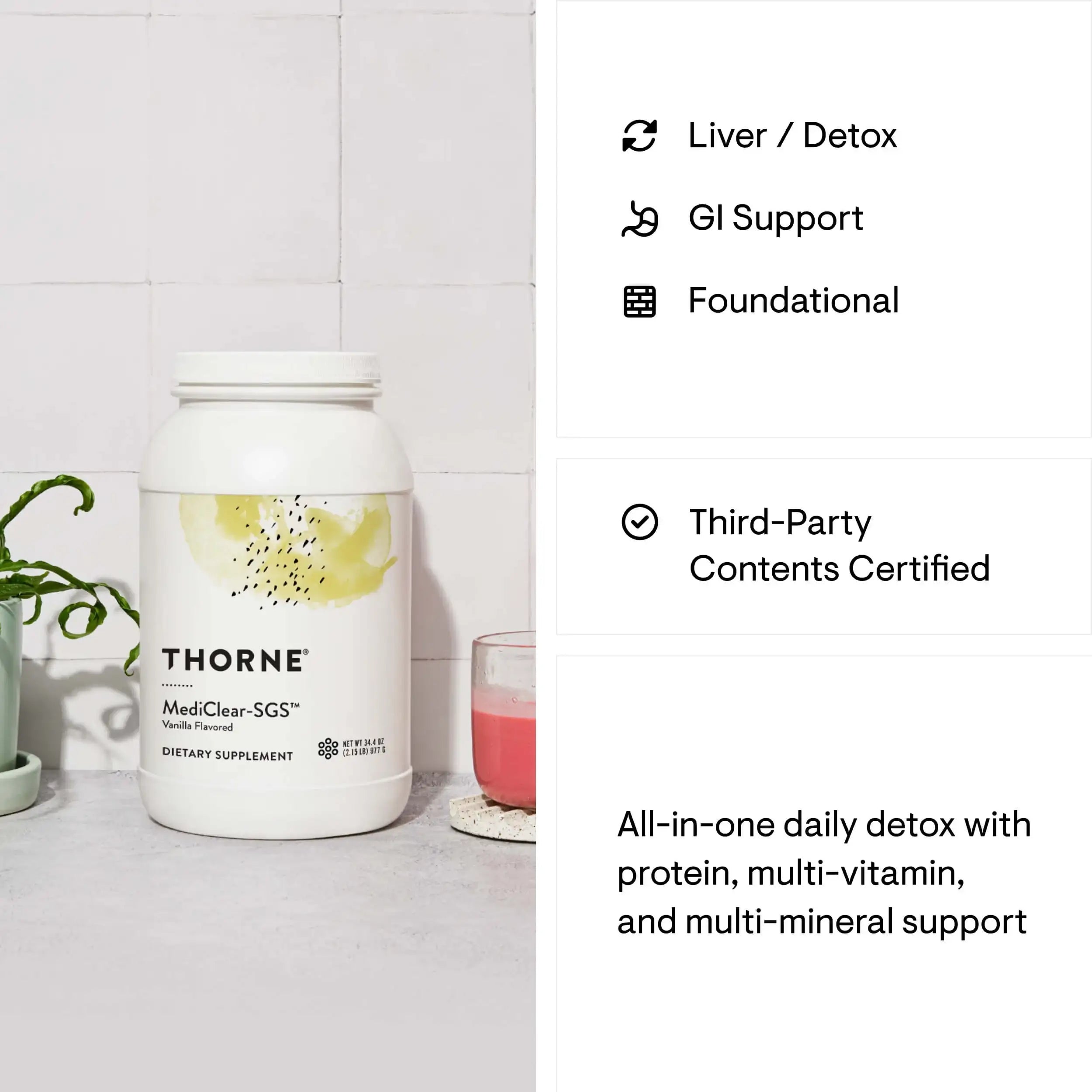 Thorne MediClear-SGS vanilla dietary supplement for liver detox and GI support