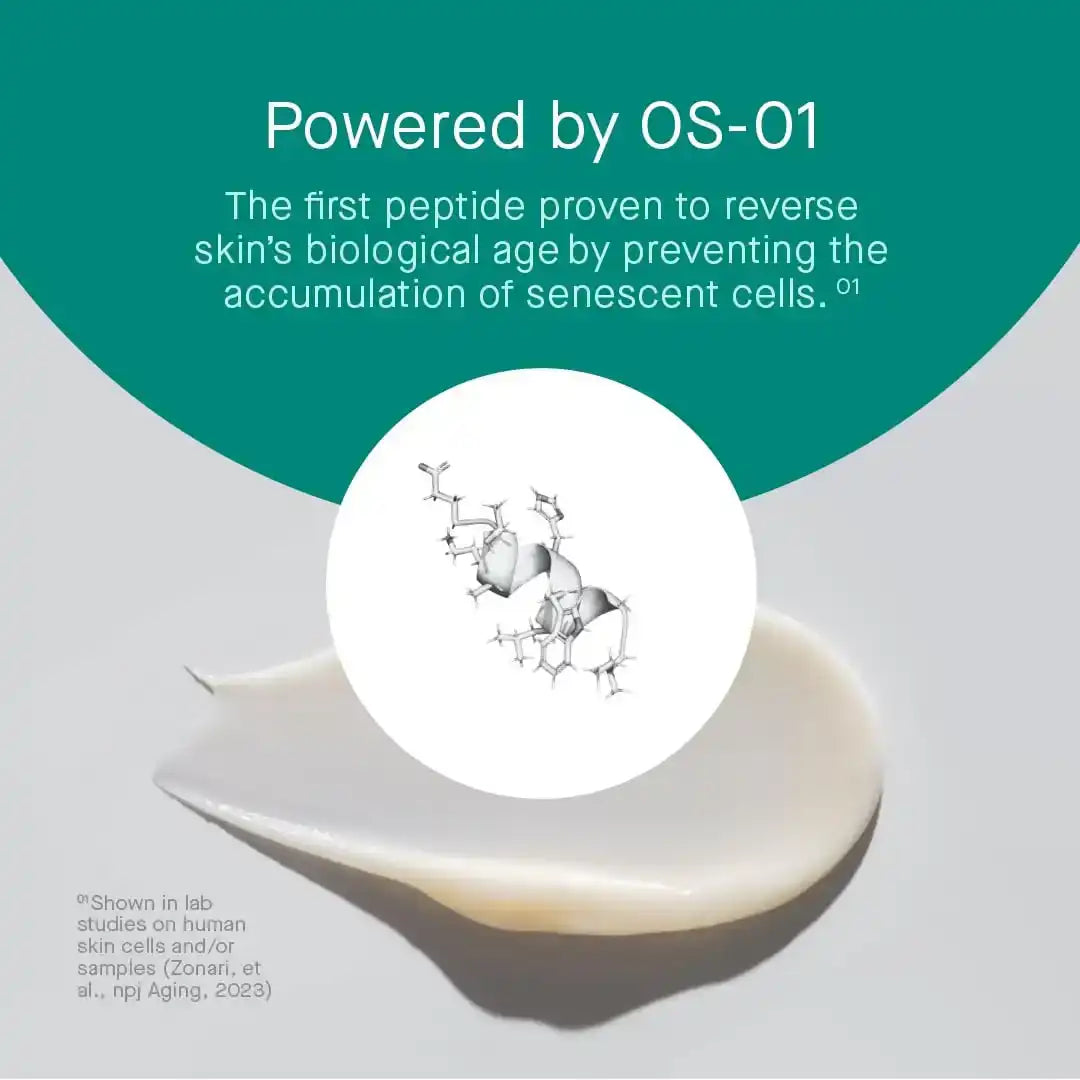OS-01 peptide skincare cream reversing biological aging with molecular structure