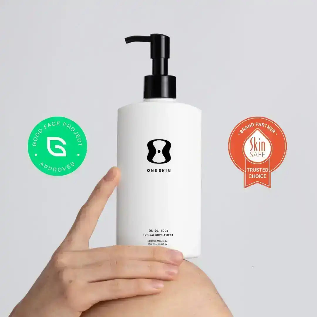 One Skin OS-01 Body Topical Supplement moisturizer with Good Face Project and Skin Safe seals