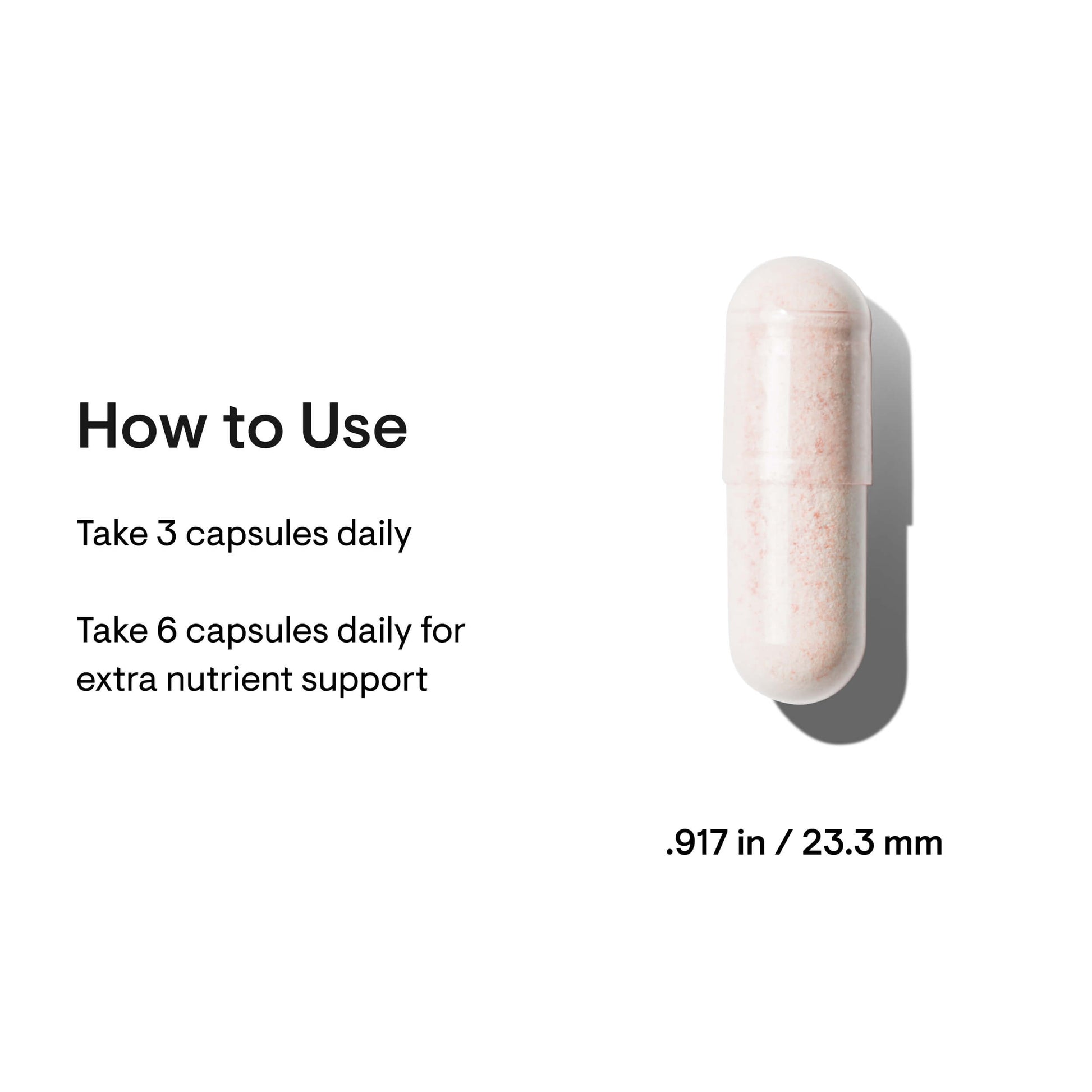 Transparent capsule with pink speckles, 23.3 mm, for daily nutrient support