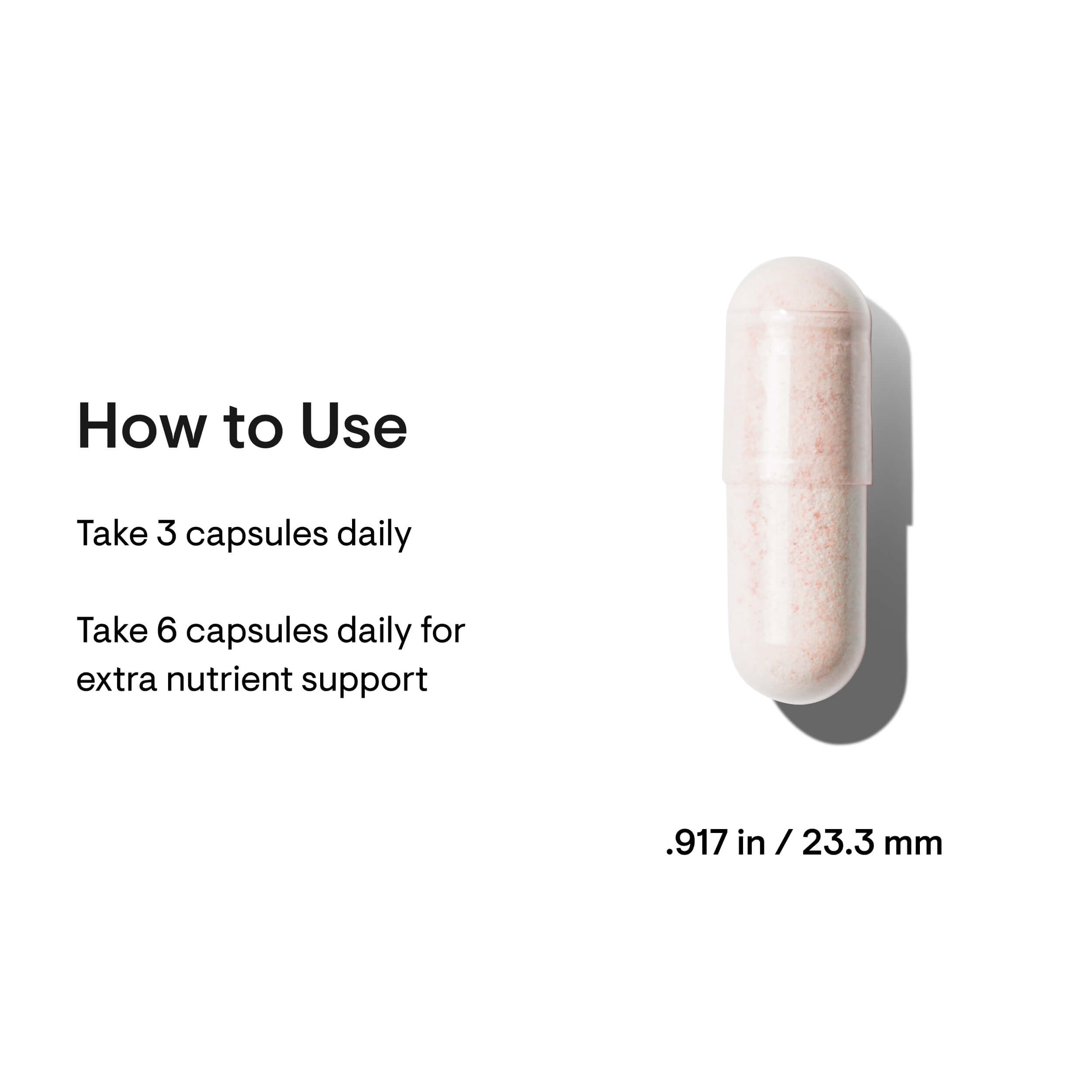 Transparent capsule with pink speckles, 23.3 mm, for daily nutrient support