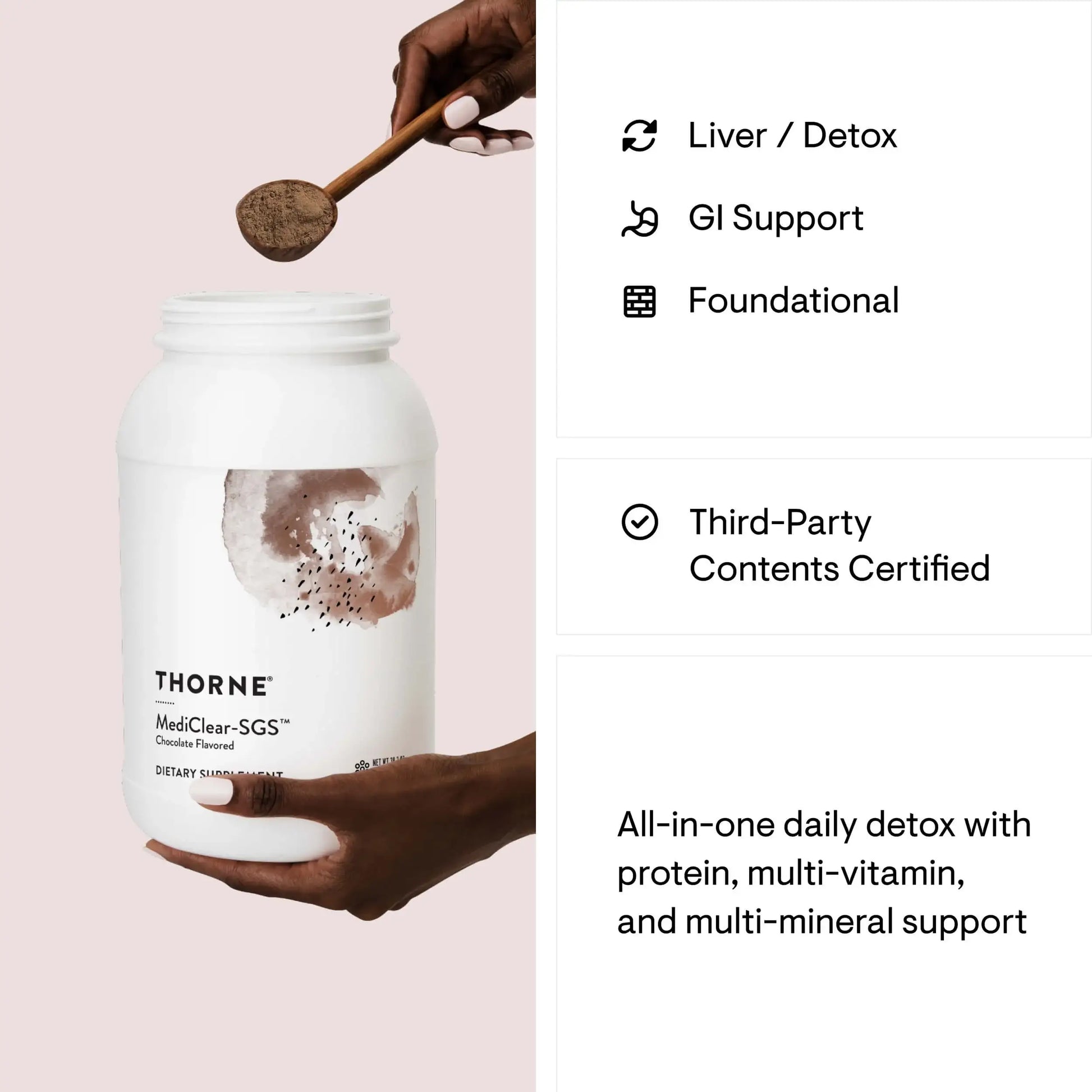 Thorne MediClear-SGS chocolate flavored dietary supplement for liver detox and GI support