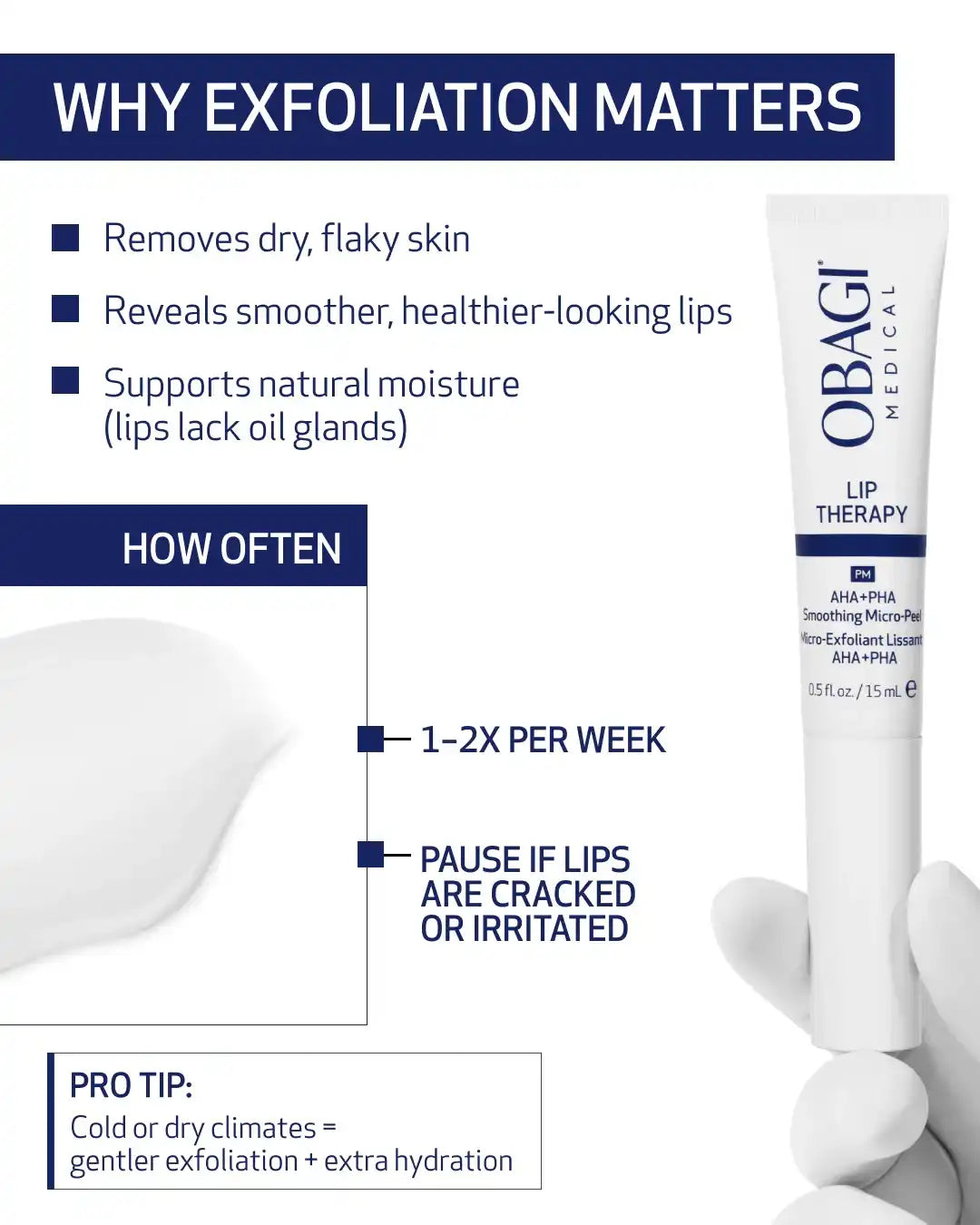 Obagi Medical Lip Therapy AHA+PHA smoothing micro-peel for exfoliating and moisturizing lips