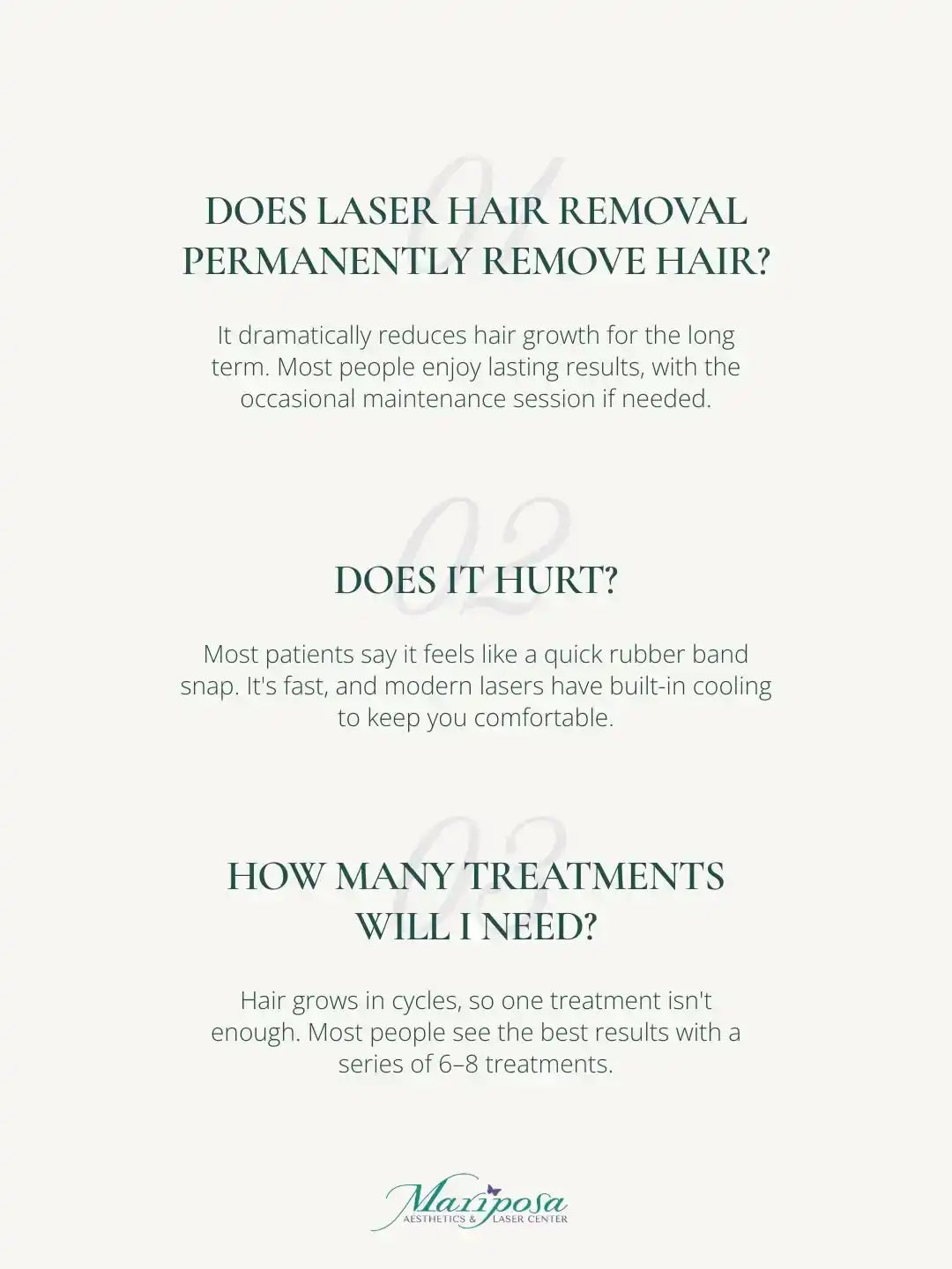 FAQ about laser hair removal from Mariposa Aesthetics & Laser Center