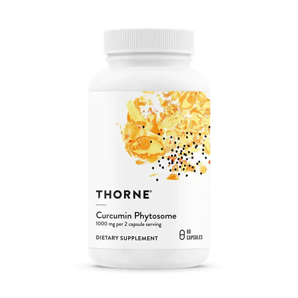 Thorne Curcumin Phytosome dietary supplement bottle with 60 capsules, 1000 mg per serving